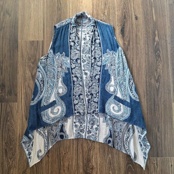 💙 Double Sided Soft Knitted Asymmetrical Artsy Boho Peasant Cottage Vest Size X - Picture 9 of 9